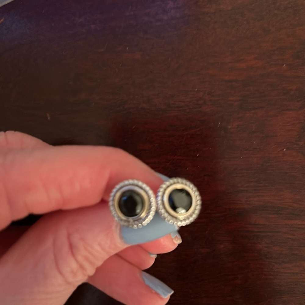 Silver/black onyx round earrings